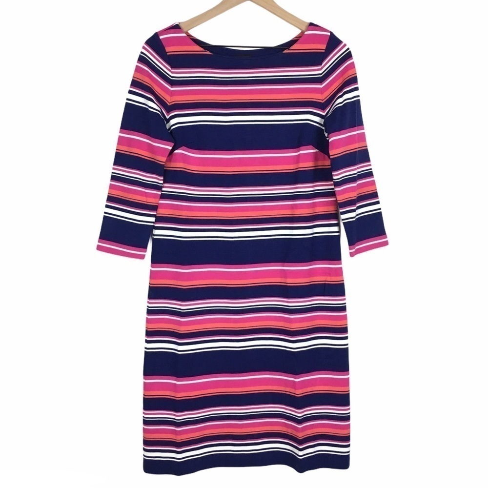 TALBOTS Dress 3/4 Sleeves Stripe Preppy Shift Classic Fit Wedding Guest Attire 4